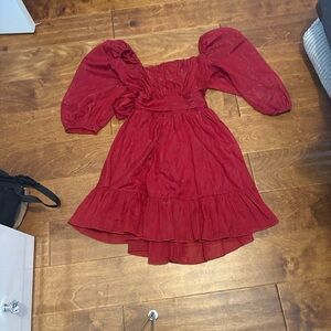 Lucy in the Sky Burgundy Puff-Sleeve Party Dress